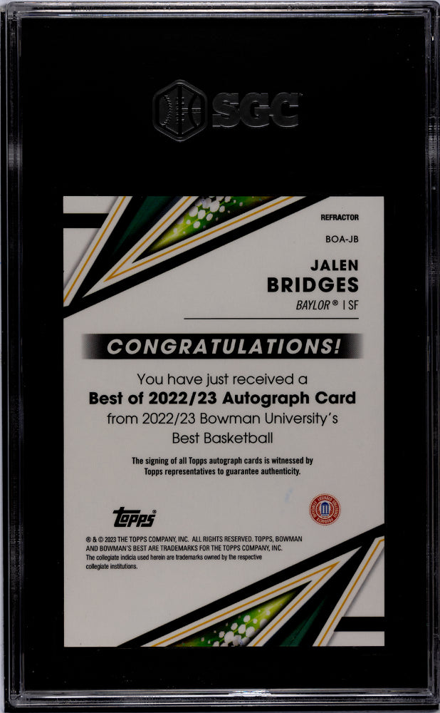 2023 Bowman #BOA-JB Jalen Bridges Best of 2022-23 Autograph Auto SGC 9.5