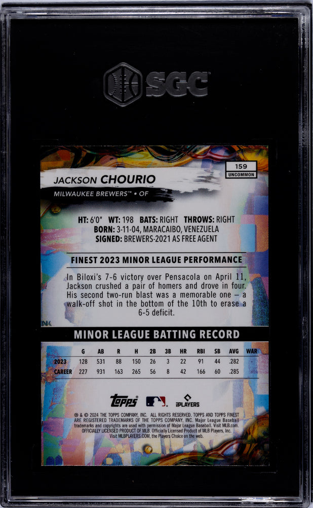 2024 Topps Finest #159 Jackson Chourio SGC 10