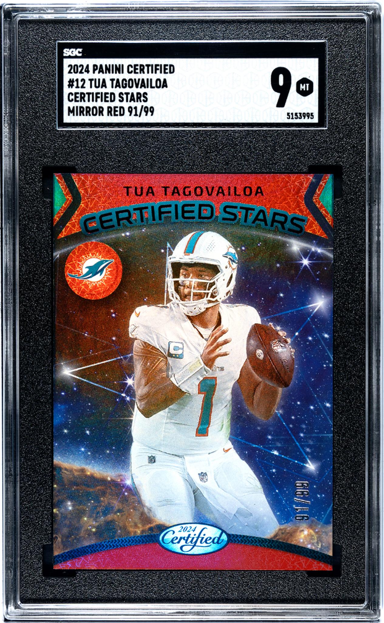 2024 Panini Certified #12 Tua Tagovailoa Certified Stars Mirror Red 91/99 SGC 9
