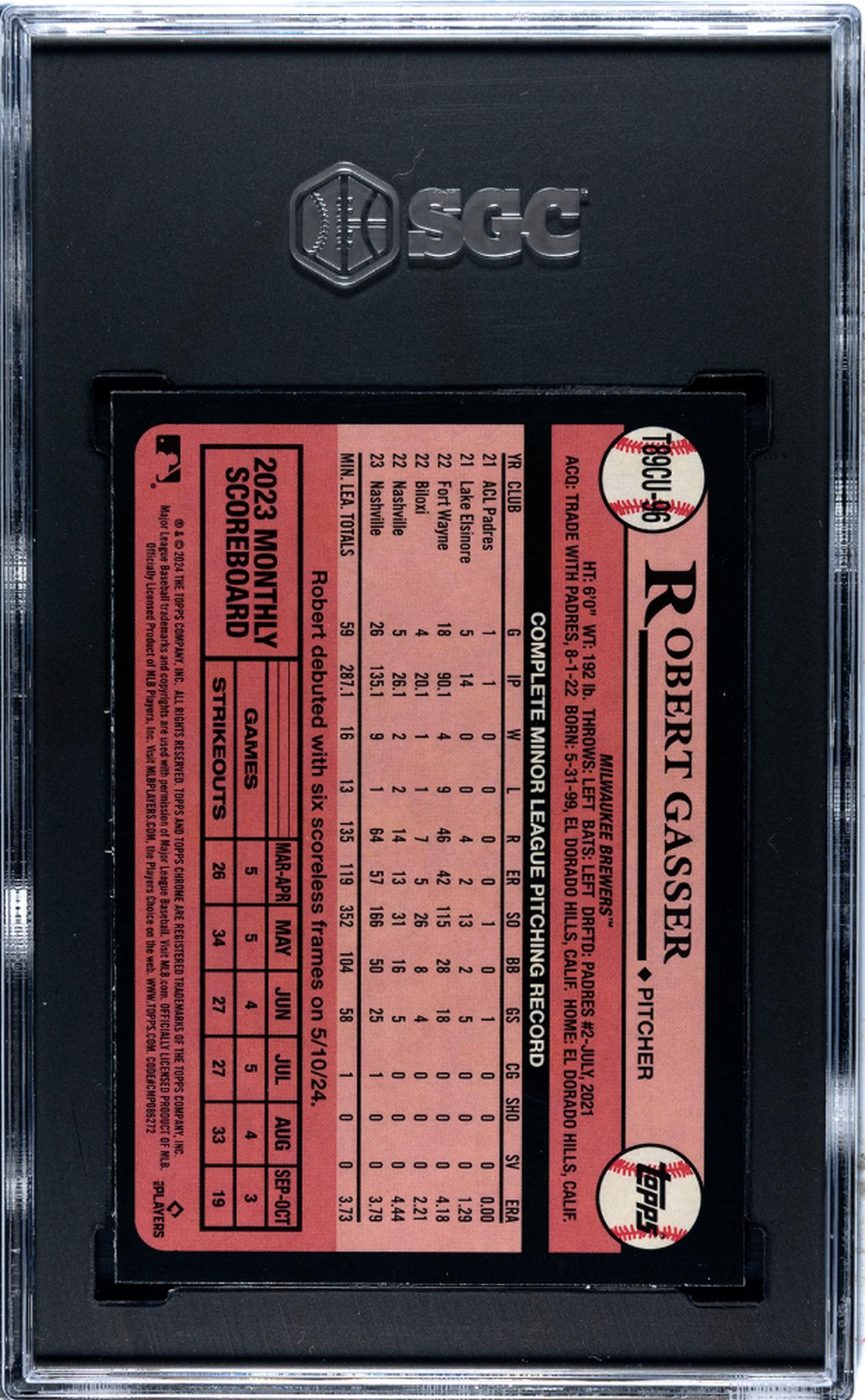 2024 Topps Update Gold Refractor Robert Gasser #T89CU-96 RC /50 SGC 10