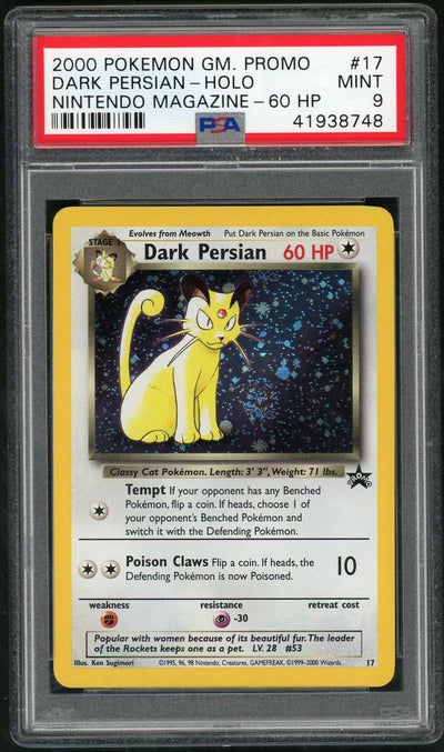 2000 Pokemon Black Star Promo Nintendo Magazine Holo Dark Persian #17 PSA 9
