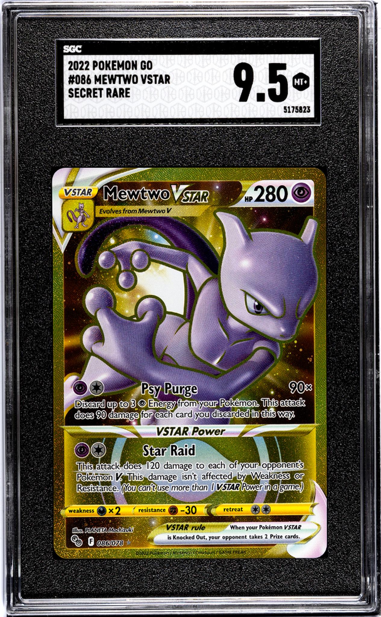 2022 Pokémon Pokémon GO Gold Secret Rare Mewtwo #086/078 VSTAR SGC 9.5
