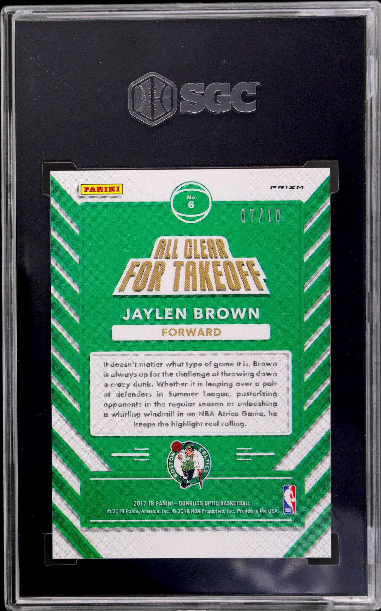 2017-18 Donruss Optic All Clear For Takeoff Jaylen Brown #6 7/10 SGC 10