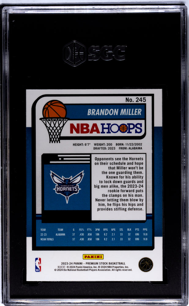 2023-24 Panini Hoops Premium Stock #245 Brandon Miller SGC 9