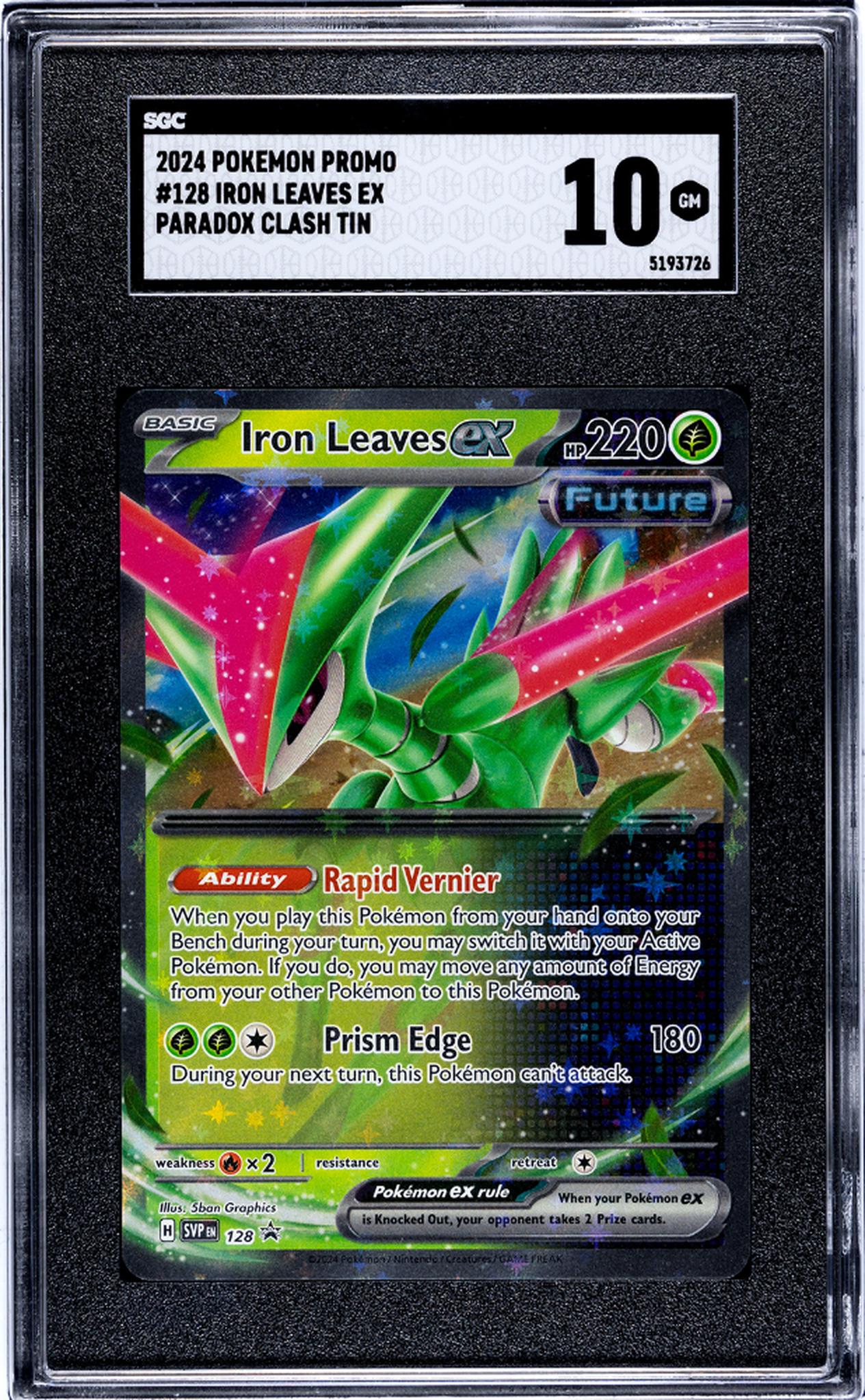 2024 Pokemon #128 Iron Leaves EX Paradox Clash Tin SGC 10
