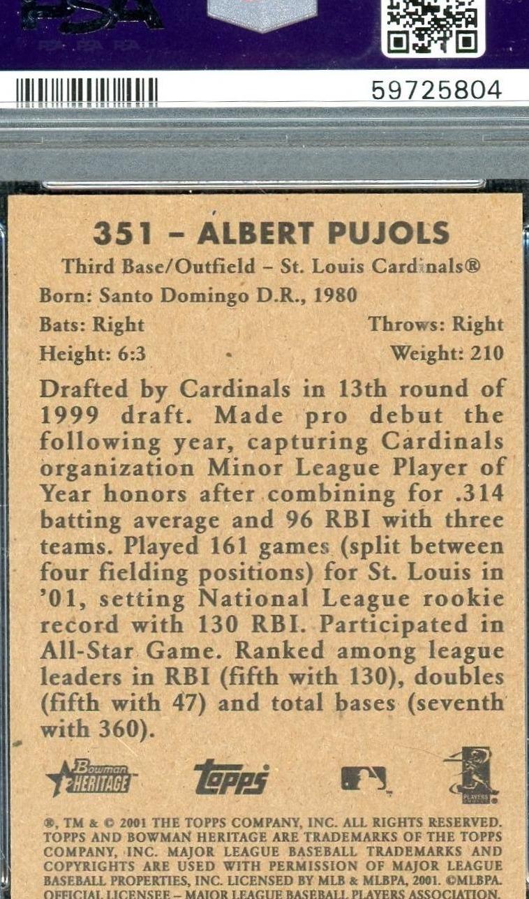 2001 Bowman Heritage Albert Pujols #351 PSA 7