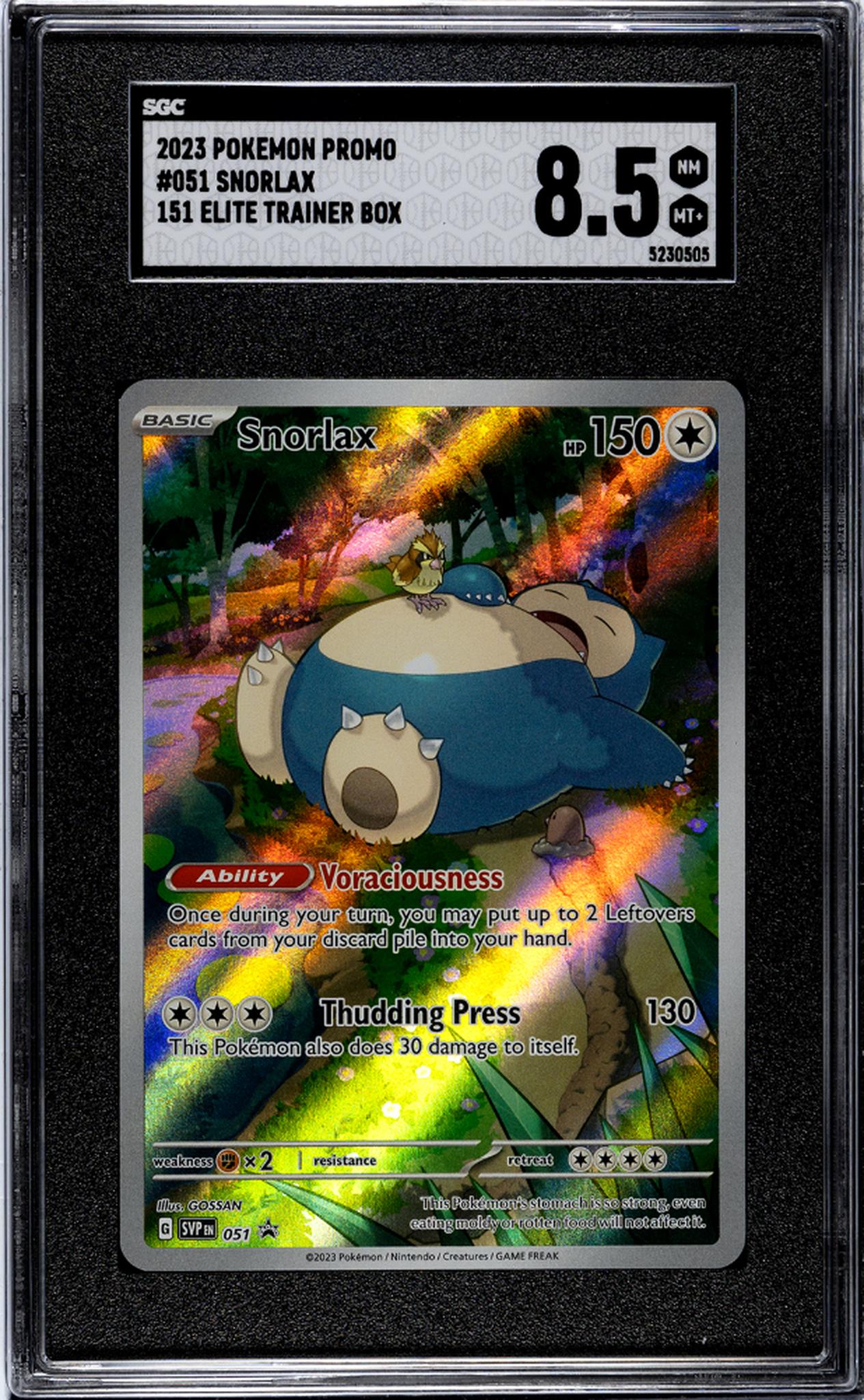 2023 Pokemon Promo #051 Snorlax 151 Elite Trainer Box SGC 8.5