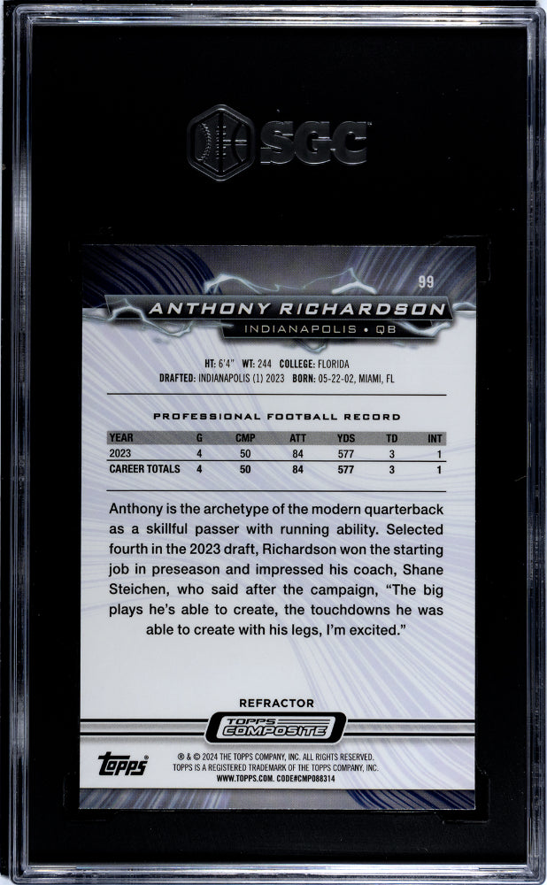 2023 Topps Composite #99 Anthony Richardson Refractor Rookie SGC 10