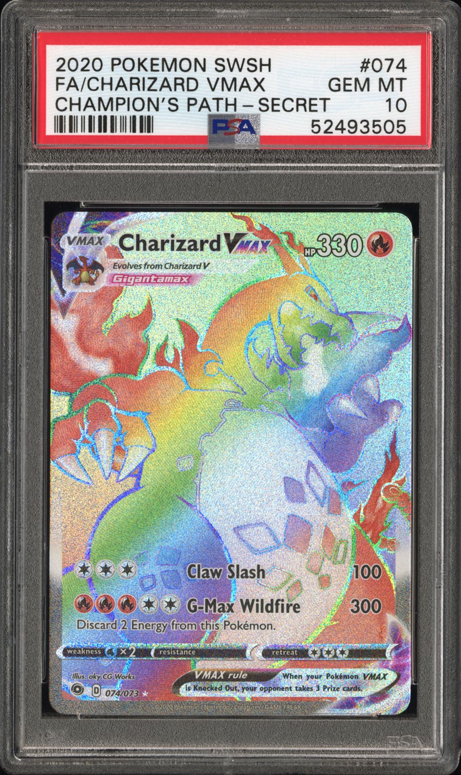 2020 Pokemon SWSH #074 Charizard VMAX Champion’s Path PSA 10