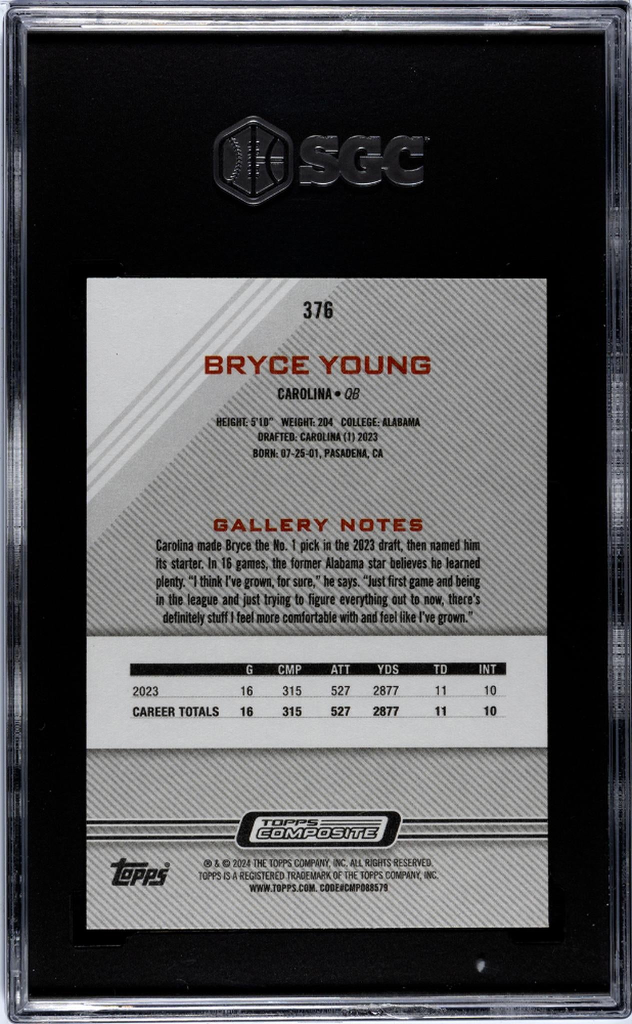 2023 Topps Composite #376 Bryce Young Gallery SGC 9