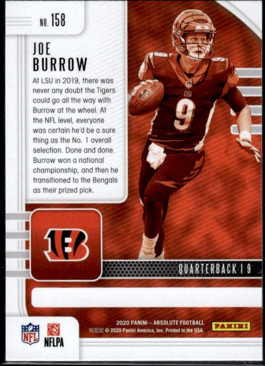 2020 Panini Absolute Football #158 Joe Burrow Rookie Bengals