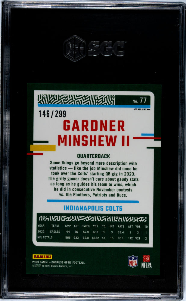 2023 Panini Donruss Optic #77 Gardner Minshew II Aqua /299  SGC 9