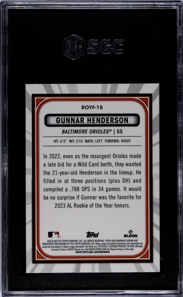 2023 Bowman #ROYF-15 Gunnar Henderson ROY Favorites SGC 9