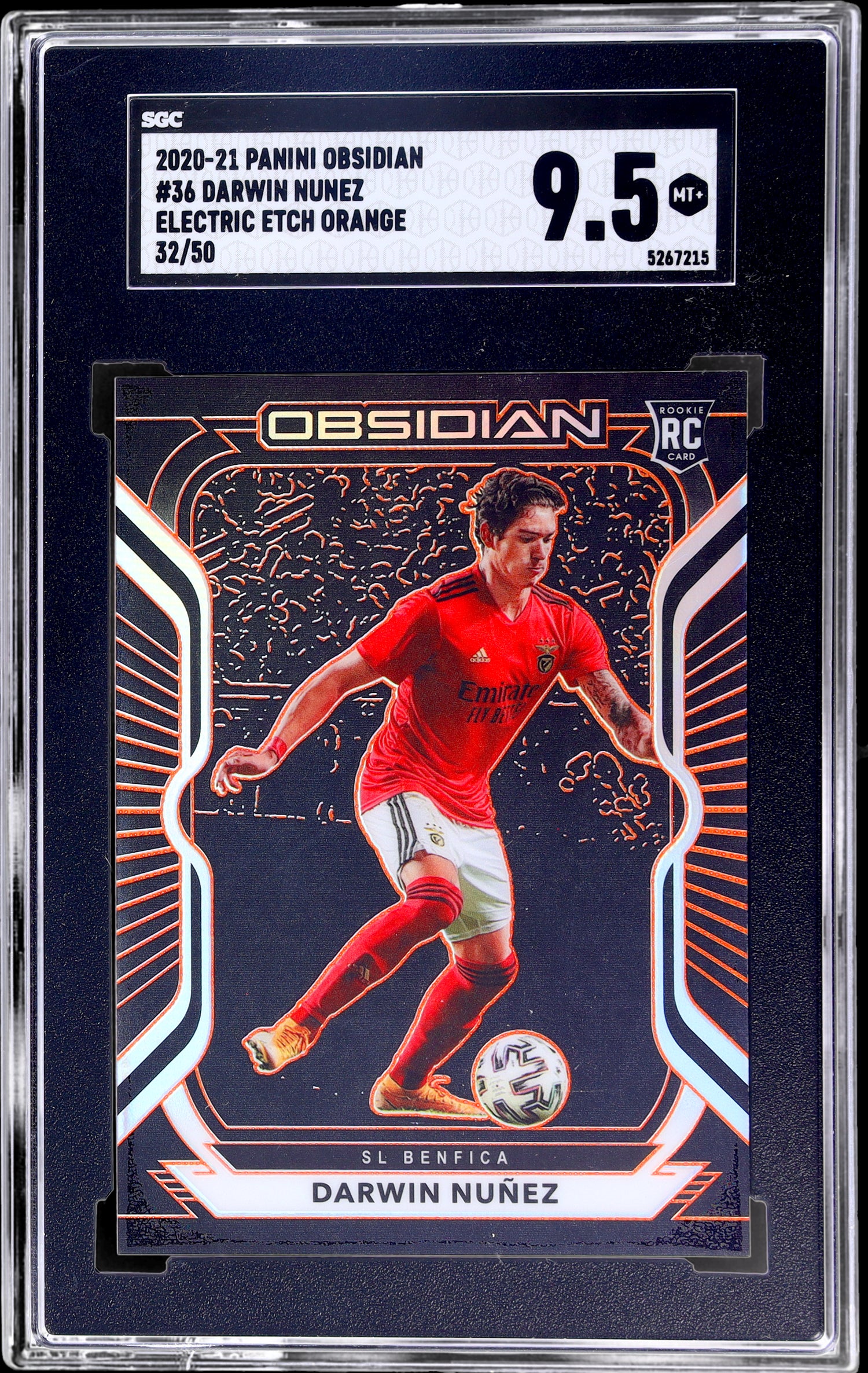 2020-21 Panini Obsidian #36 Darwin Nunez Electric Etch Orange 32 SGC 9.5