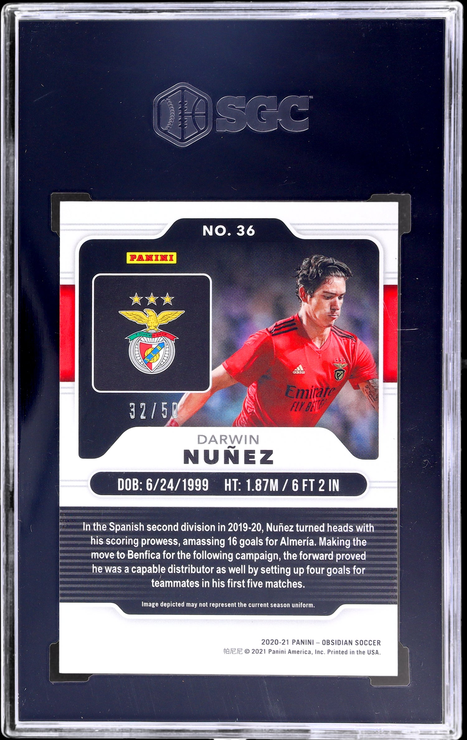 2020-21 Panini Obsidian #36 Darwin Nunez Electric Etch Orange 32 SGC 9.5
