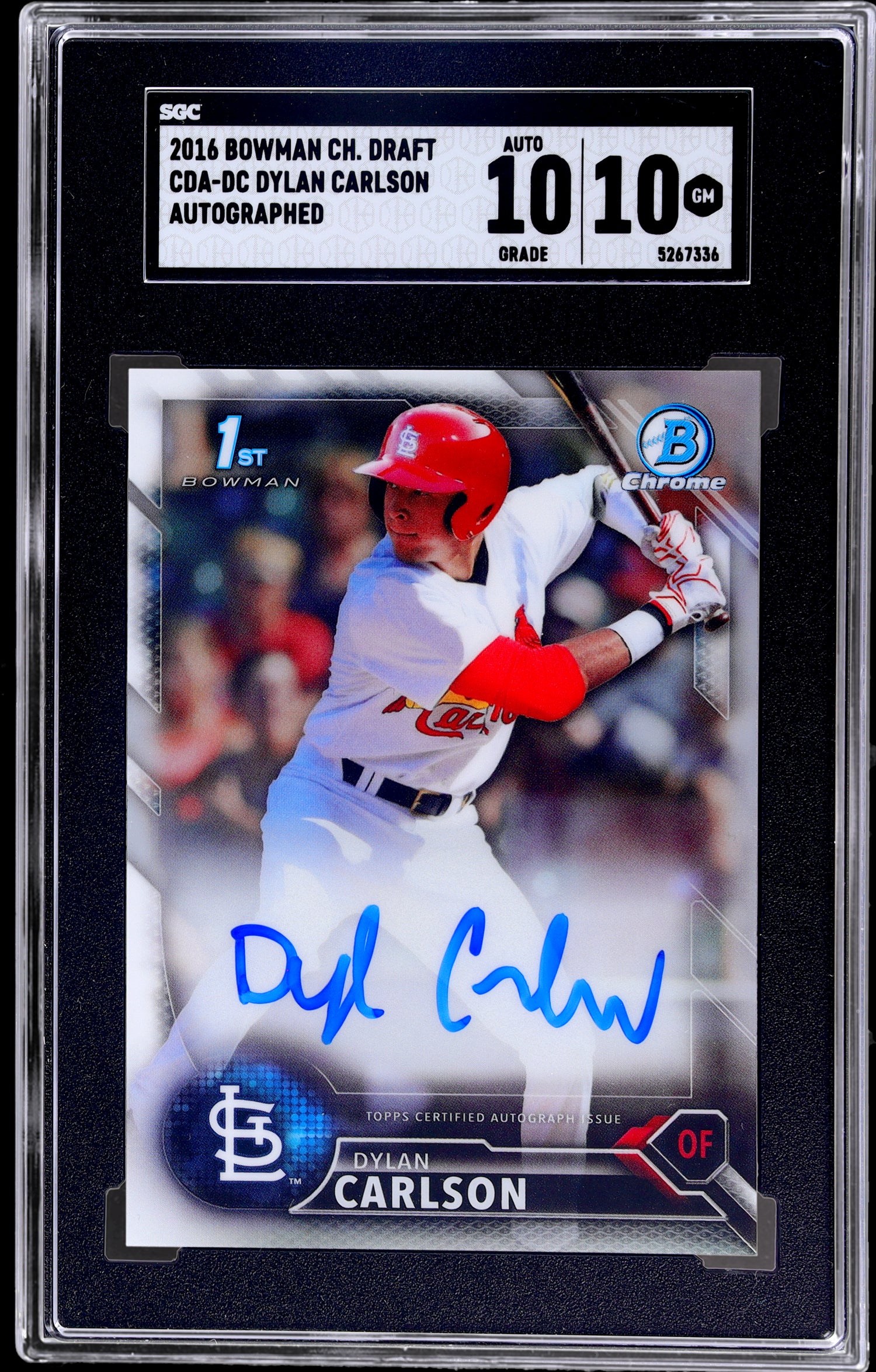 2016 Bowman Chrome Draft Dylan Carlson #CDA-DC Auto SGC 10 Auto 10