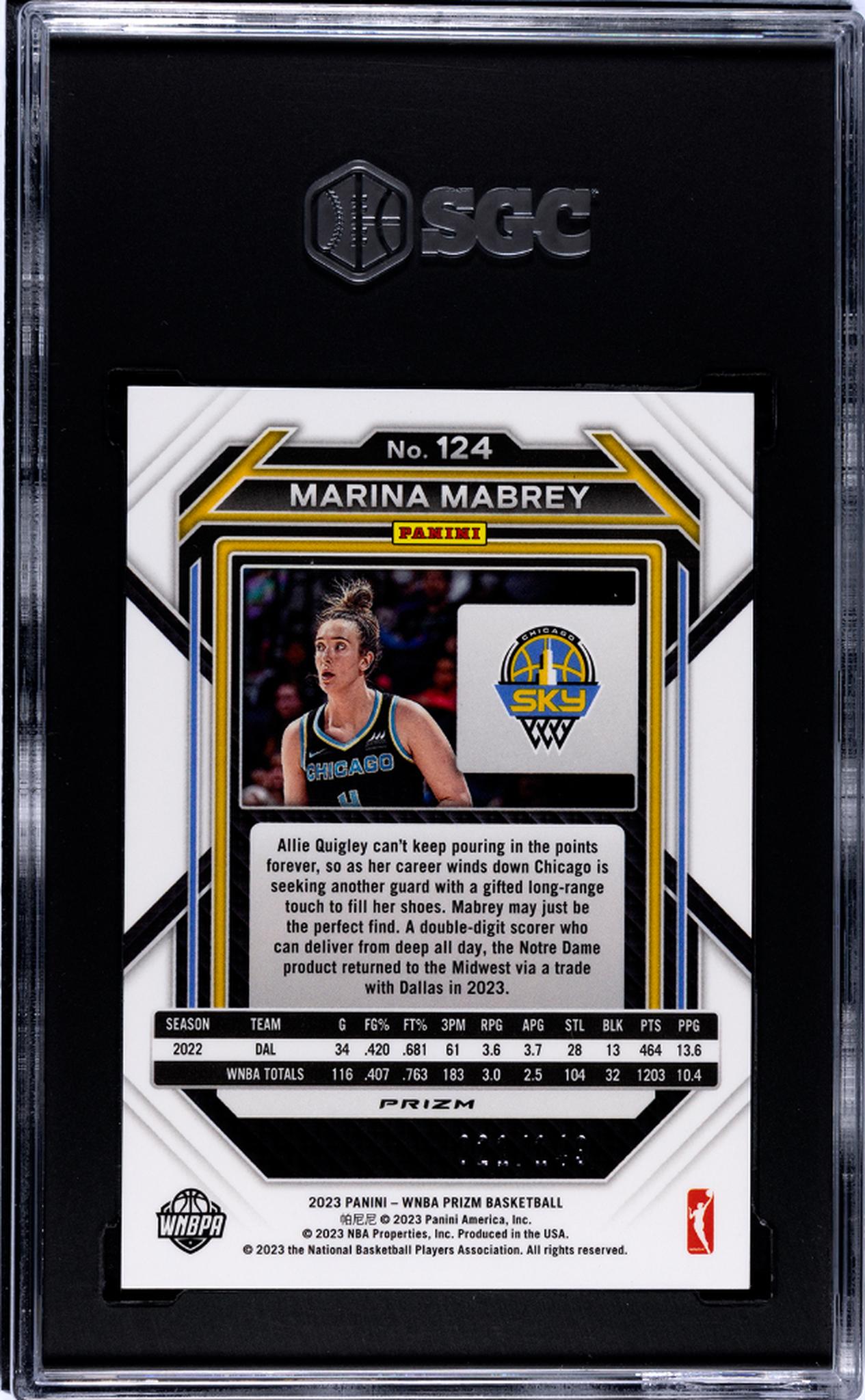 2023 Panini Prizm Wnba #124 Marina Mabrey Purple Prizm 21/149 SGC 10