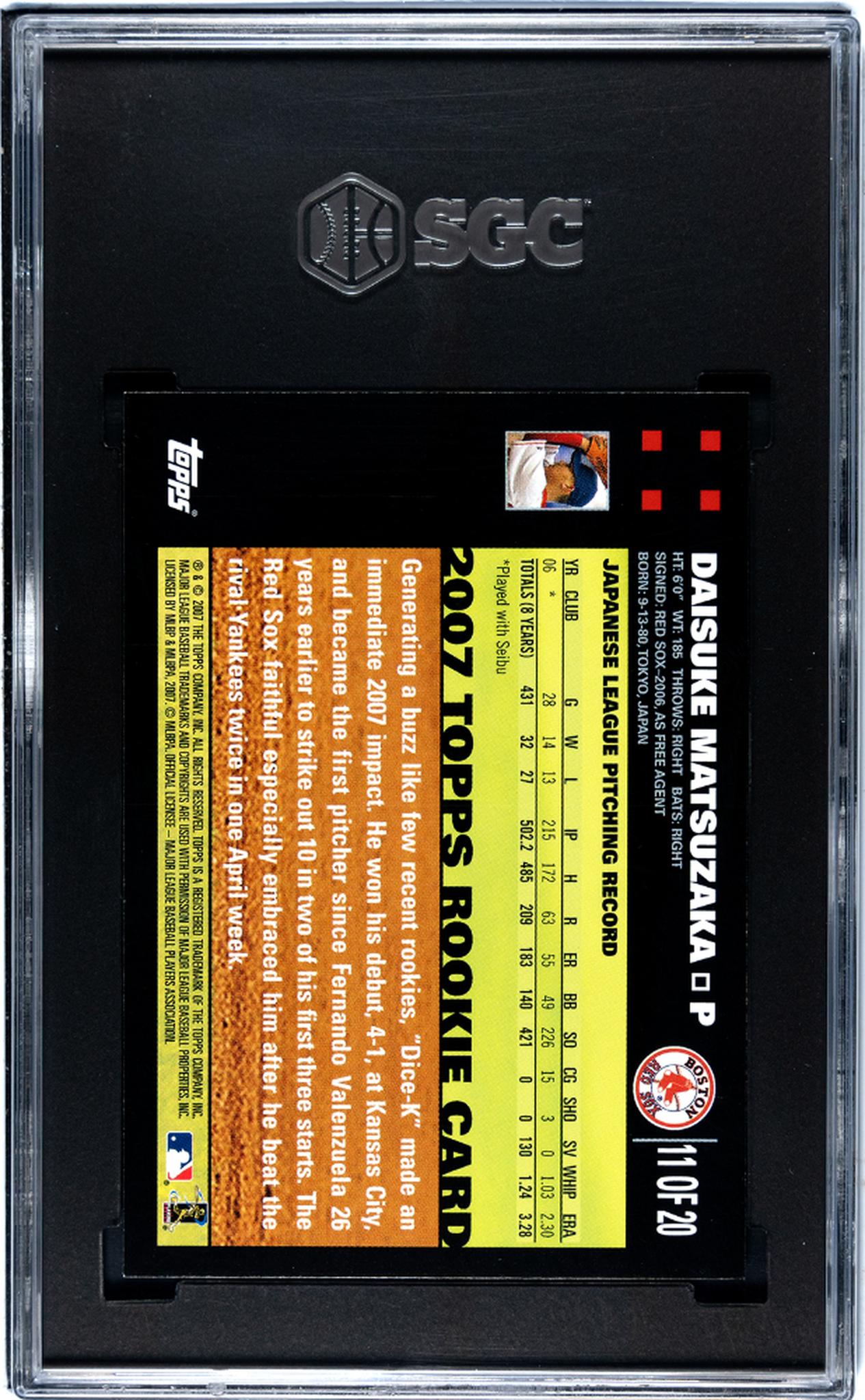 2007 Topps #11 Daisuke Matsuzaka Factory Set Bonus SGC 9