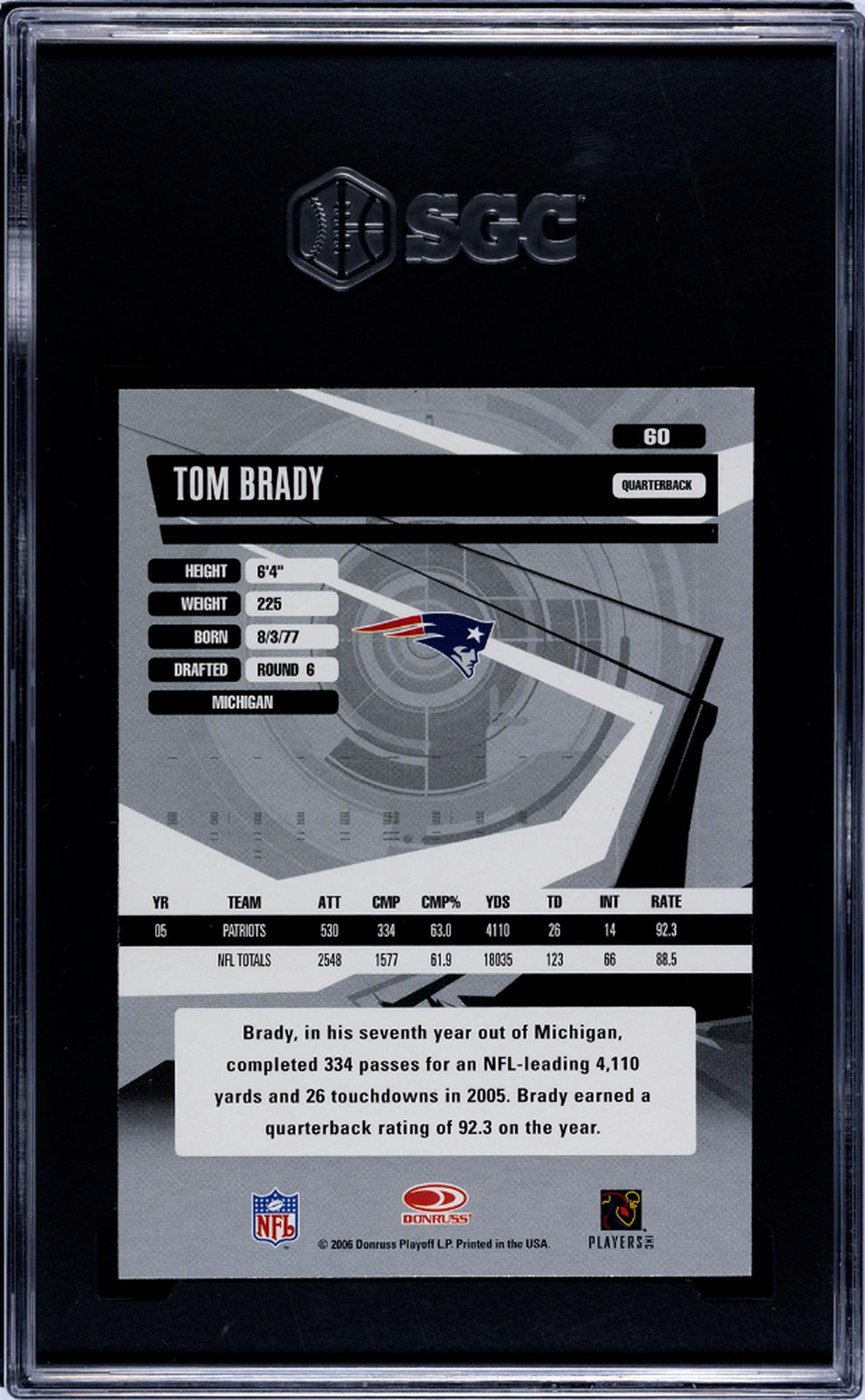 2006 Donruss Elite Tom Brady #60 SGC 8.5