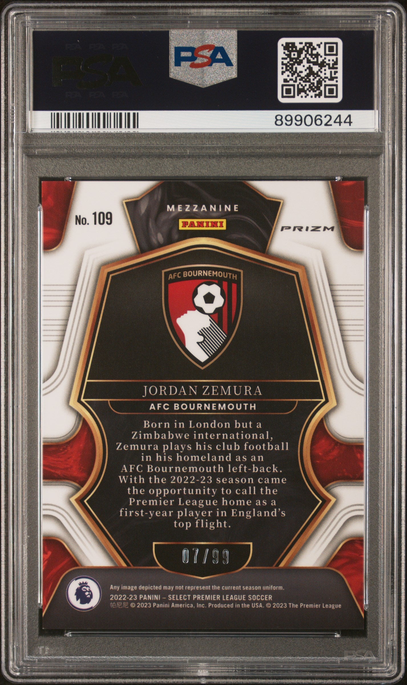 2022 Panini Select Pink Jordan Zemura #109 RC /99 PSA 10