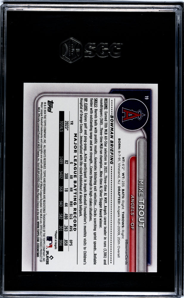 2024 Bowman #19 Mike Trout SGC 10