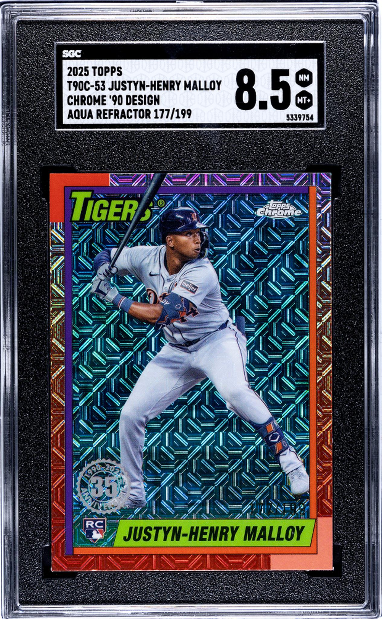 2025 Topps Chrome Aqua Refractor Justyn-Henry Malloy #T90C-53 RC /199 SGC 8.5