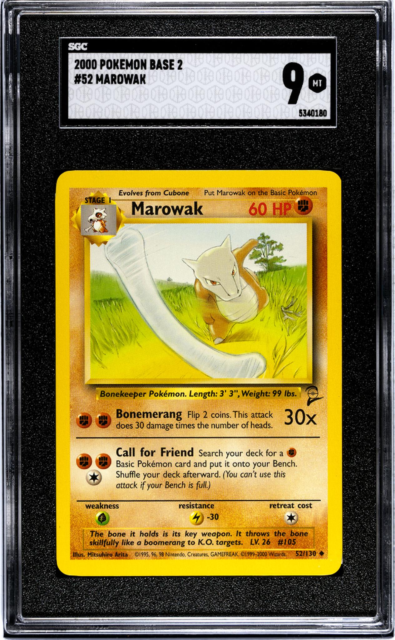 2000 Pokémon Base Set 2 Marowak #52/130 SGC 9