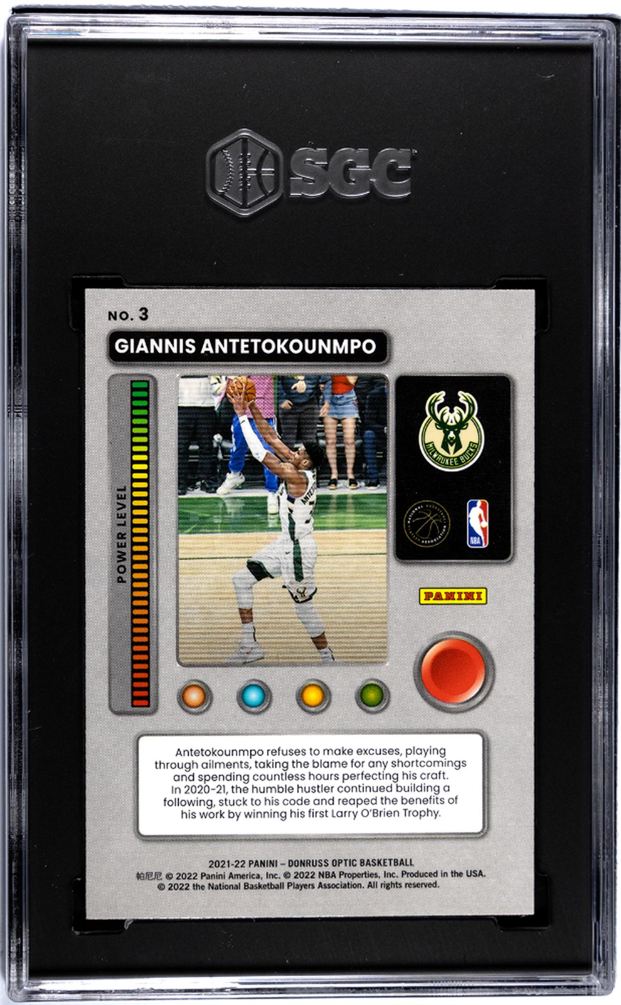 2021-22 Donruss Optic #3 Giannis Antetokounmpo T-Minus 3, 2, 1 SGC 10