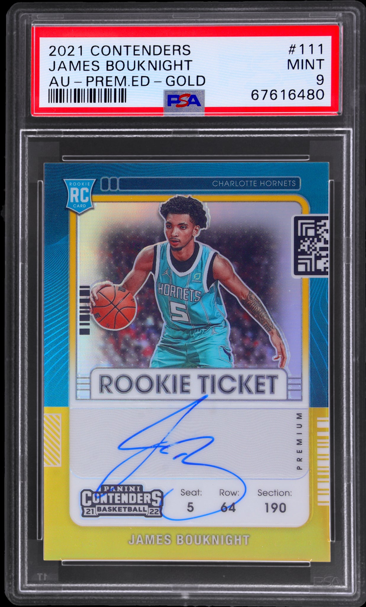 2021 Panini Contenders #111 James Bouknight Rookie Ticket Autograph Premium Edition  Gold Prizm /10 PSA 9