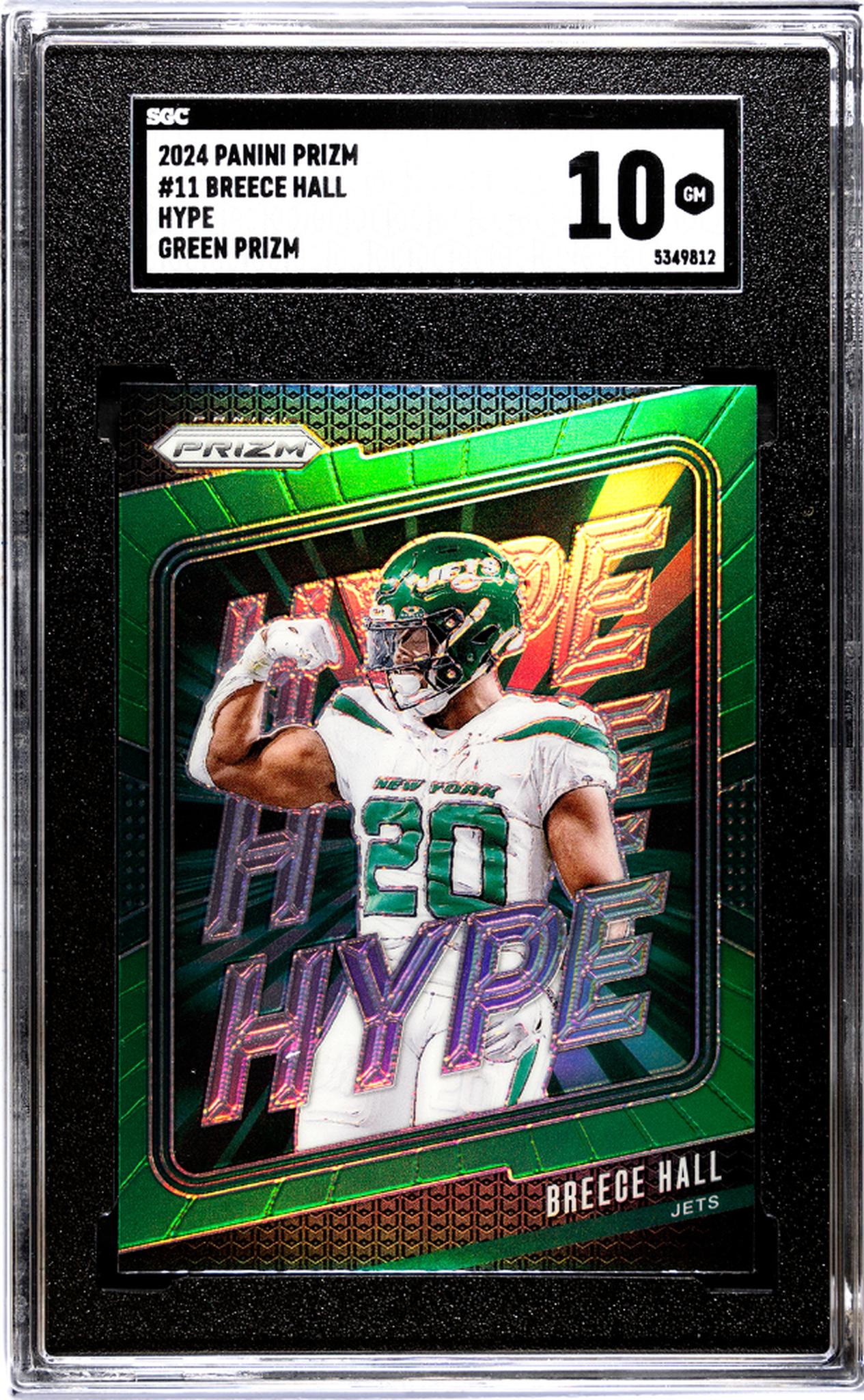 2024 Panini Prizm #11 Breece Hall Hype Green Prizm SGC 10