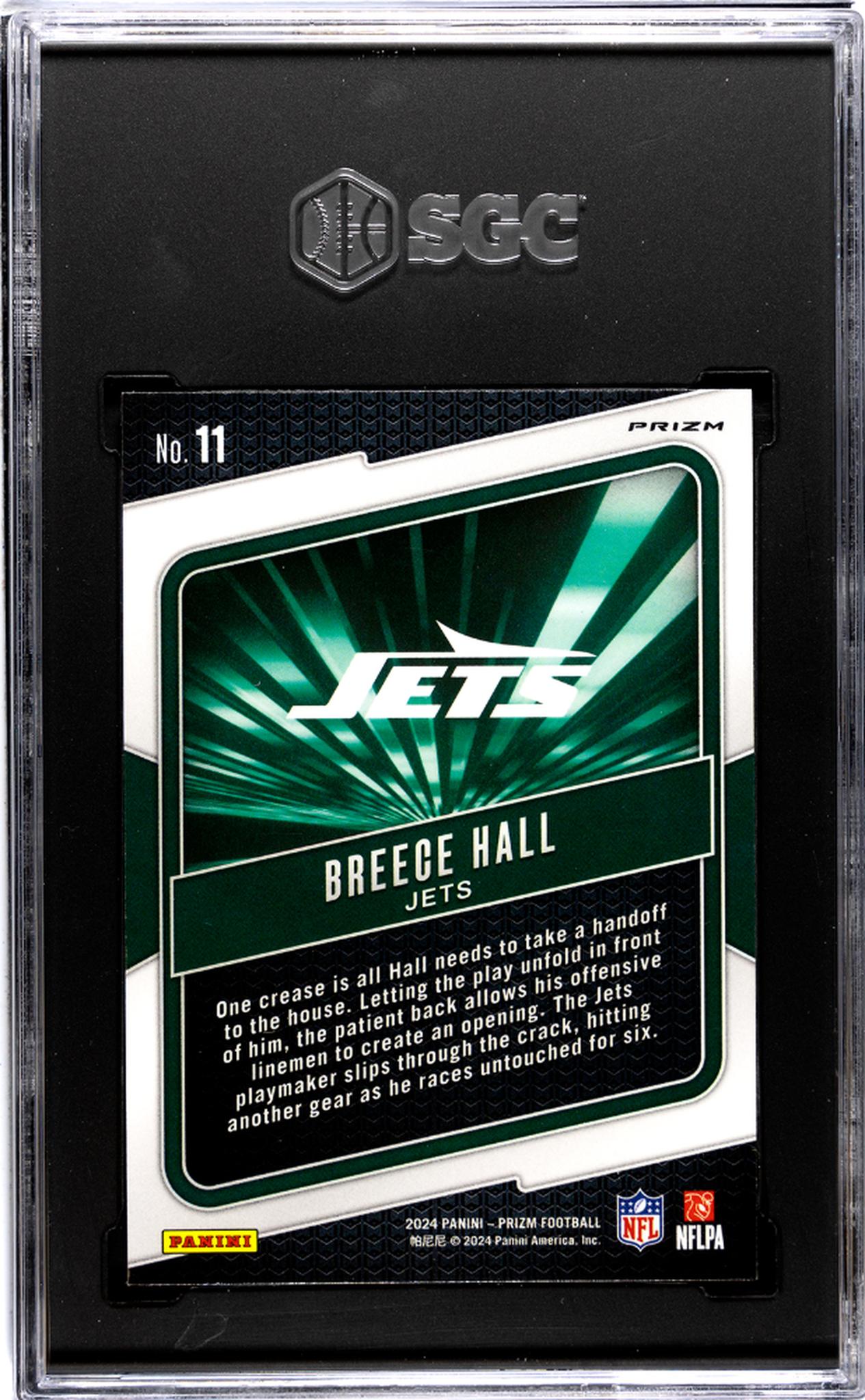 2024 Panini Prizm #11 Breece Hall Hype Green Prizm SGC 10