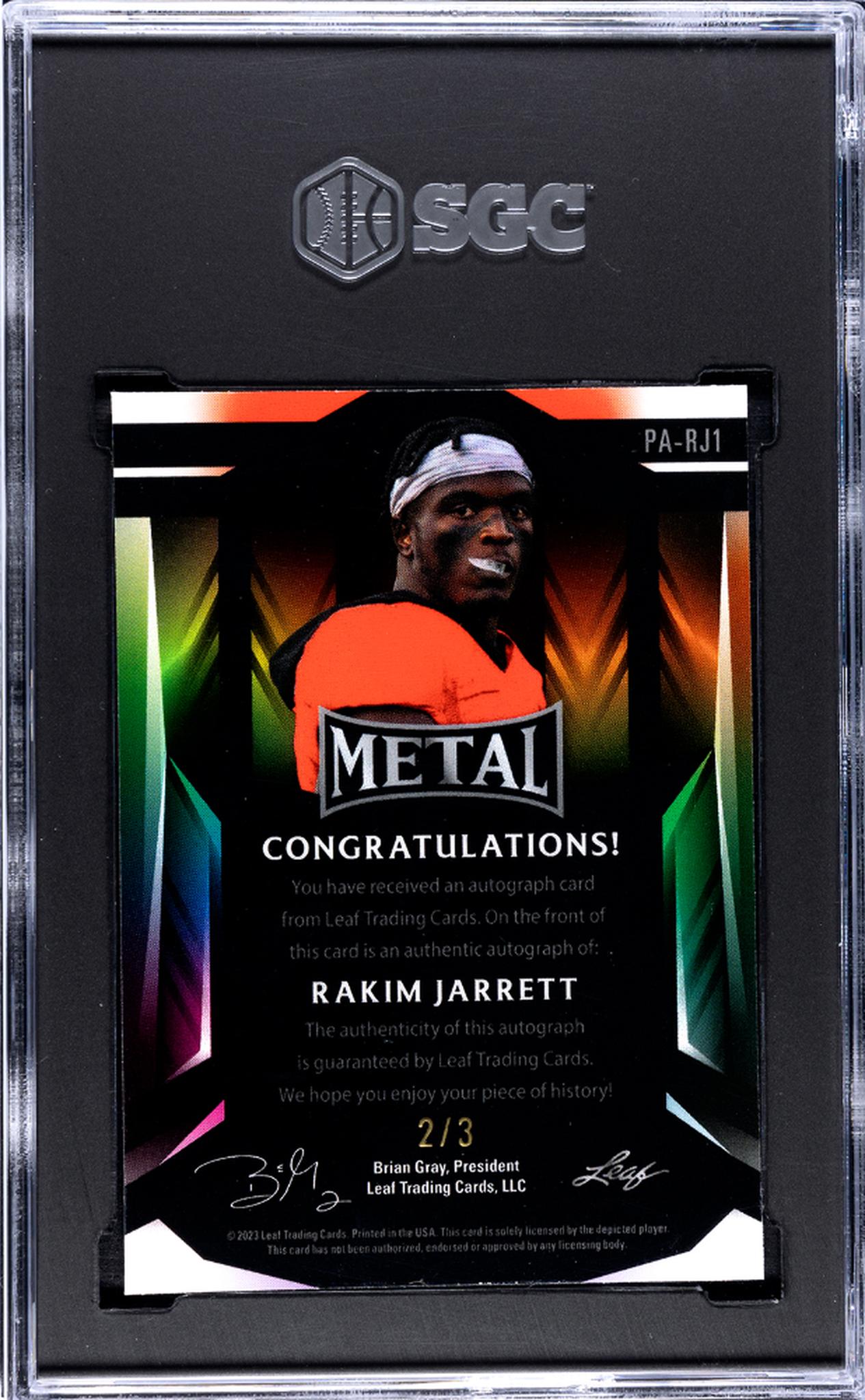 2023 Leaf Metal #PA-RJ1 Rakim Jarrett Portrait Autographed /3 Auto SGC 9