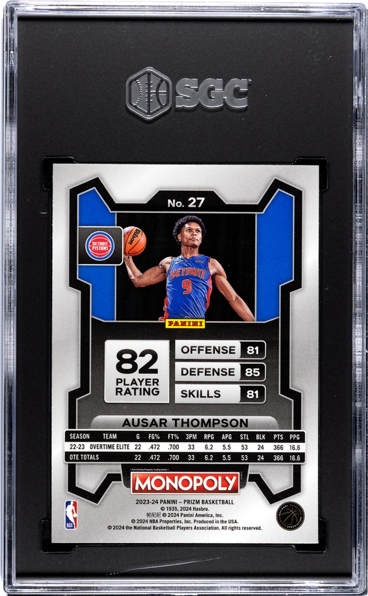2023 Panini Prizm Monopoly Ausar Thompson #27 RC SGC 9.5
