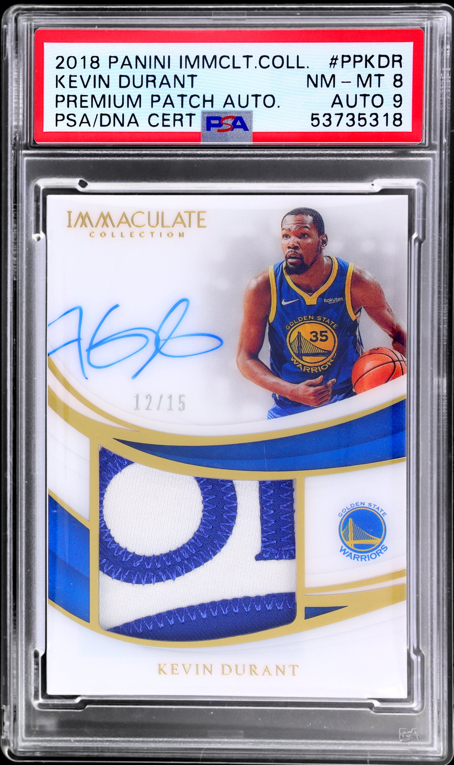 2018 Panini Immaculate Collection #36 Kevin Durant Premium Patch Autograph /15 PSA 8