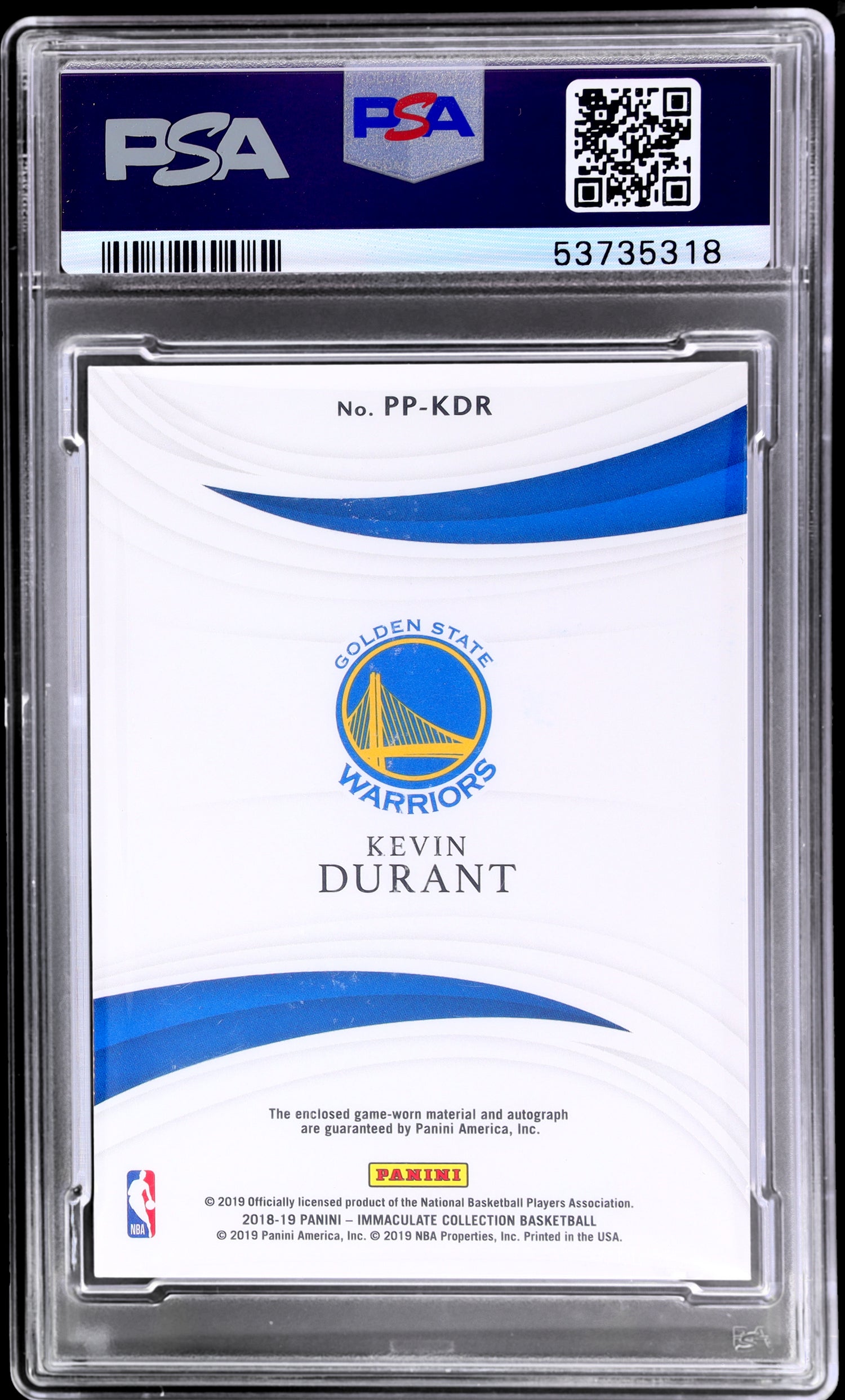 2018 Panini Immaculate Collection #36 Kevin Durant Premium Patch Autograph /15 PSA 8