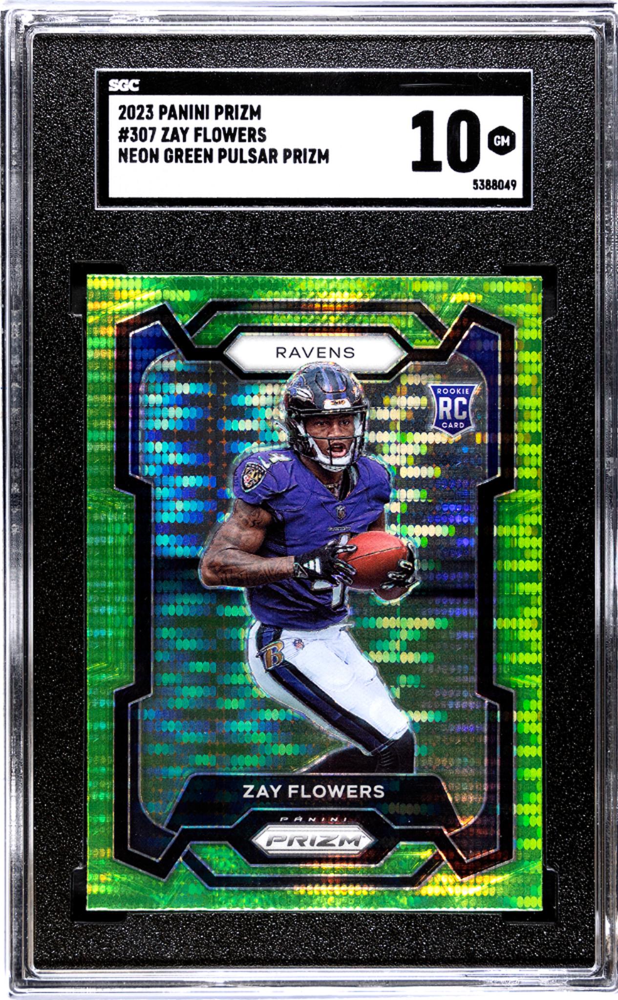 2023 Panini Prizm #307 Zay Flowers Neon Green Pulsar Prizm SGC 10