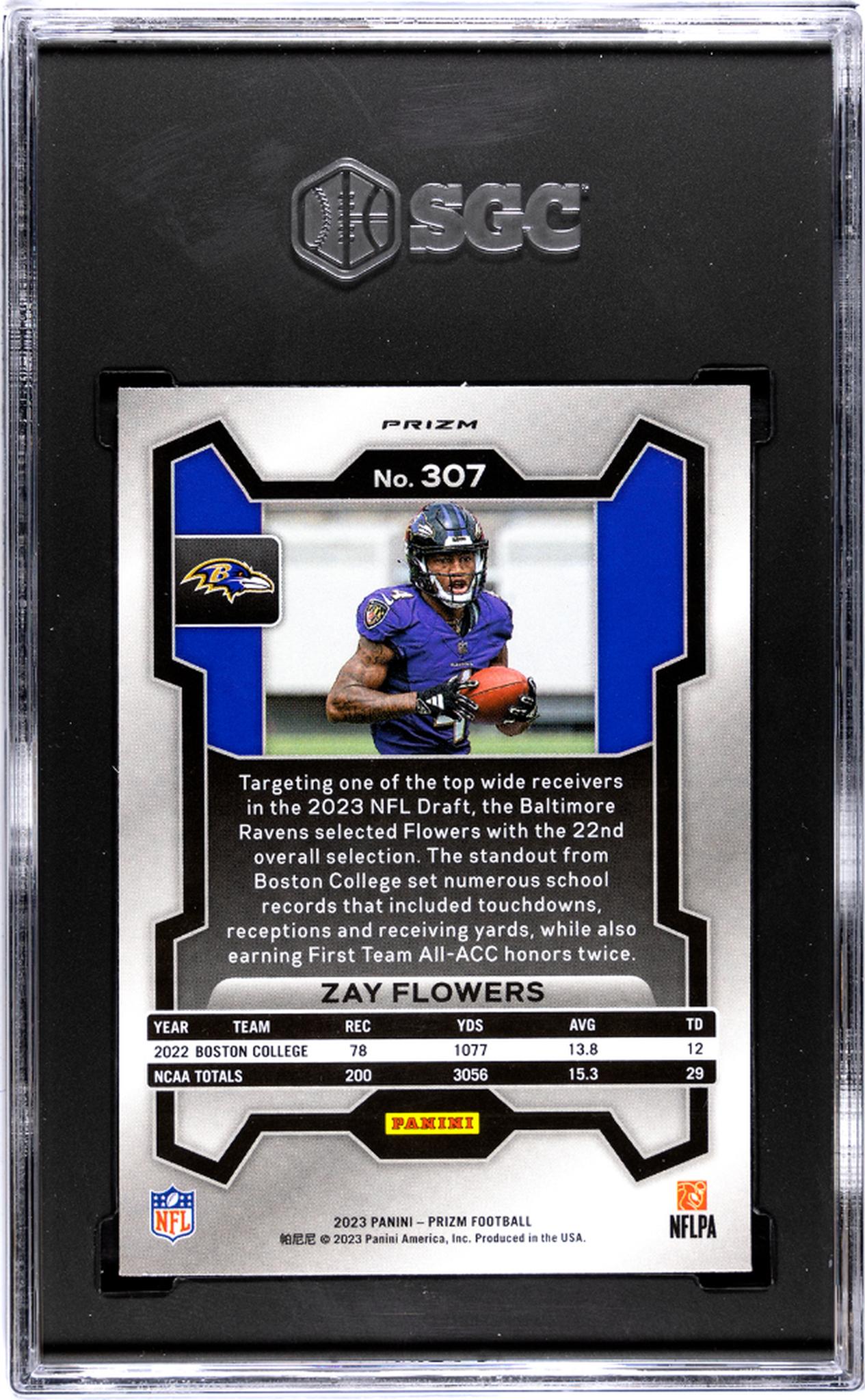 2023 Panini Prizm #307 Zay Flowers Neon Green Pulsar Prizm SGC 10