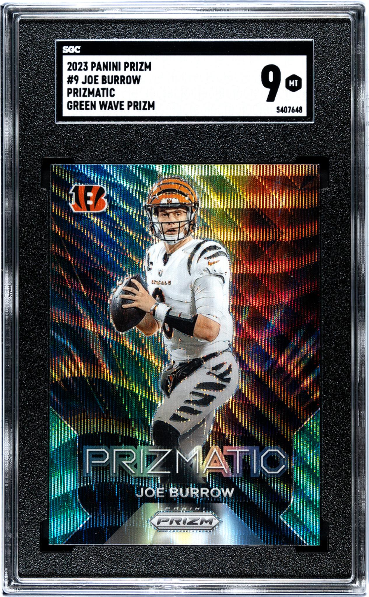 2023 Panini Prizm #9 Joe Burrow Prizmatic Green Wave Prizm SGC 9