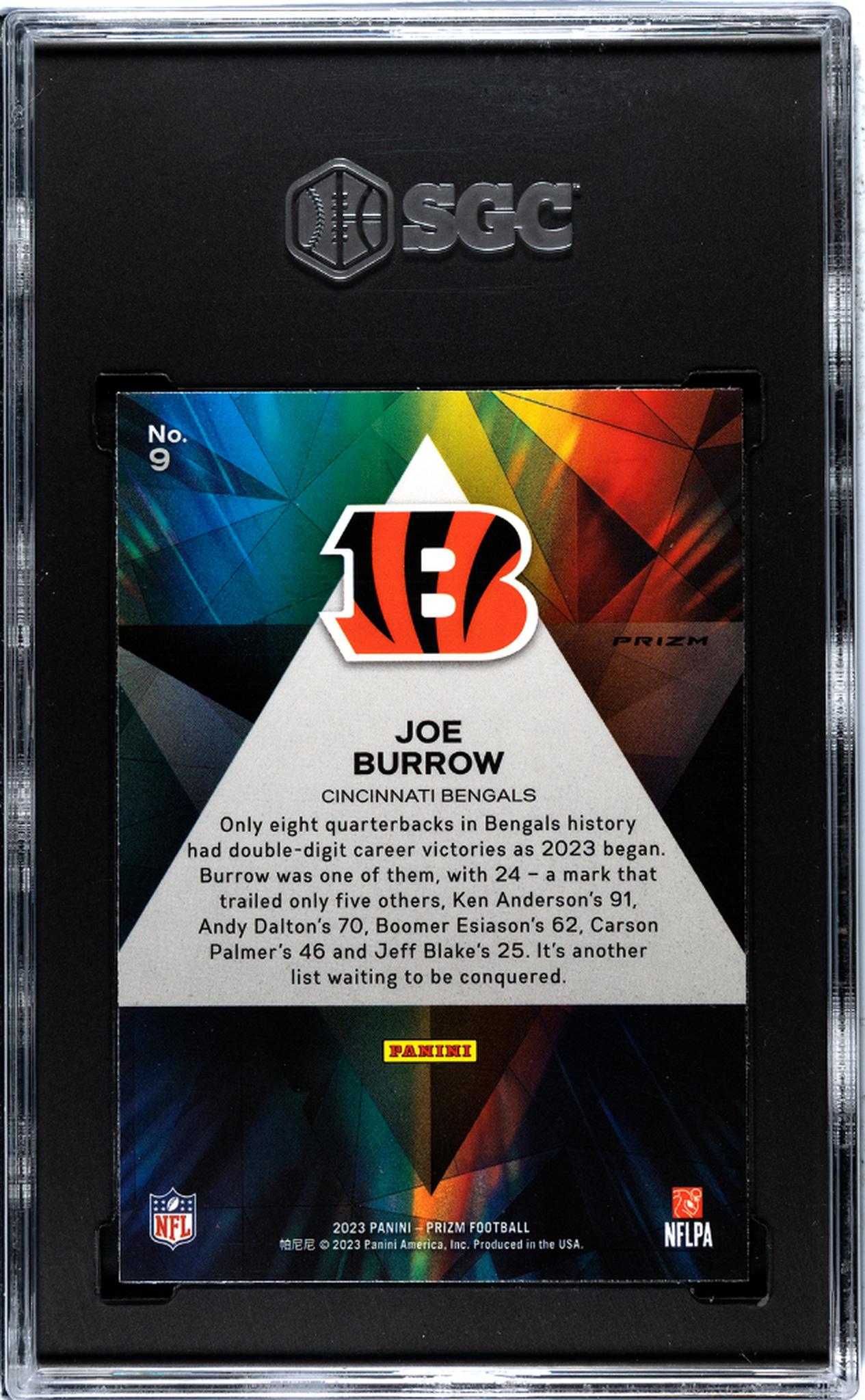 2023 Panini Prizm #9 Joe Burrow Prizmatic Green Wave Prizm SGC 9