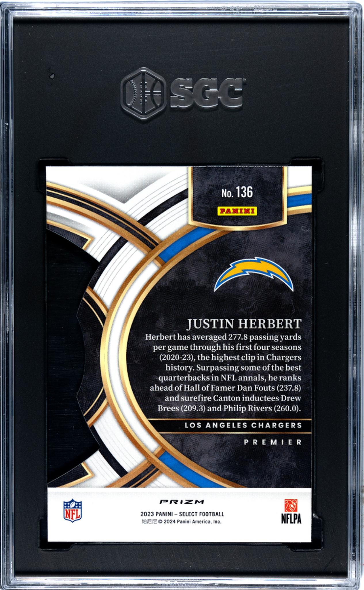 2023 Panini Select #136 Justin Herbert Silver Die-Cut Prizm SGC 8.5