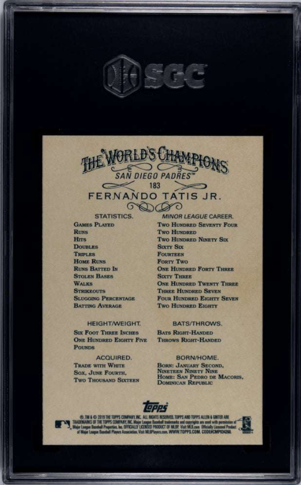 2019 Topps Allen & Ginter #183 Fernando Tatis Jr. SGC 10