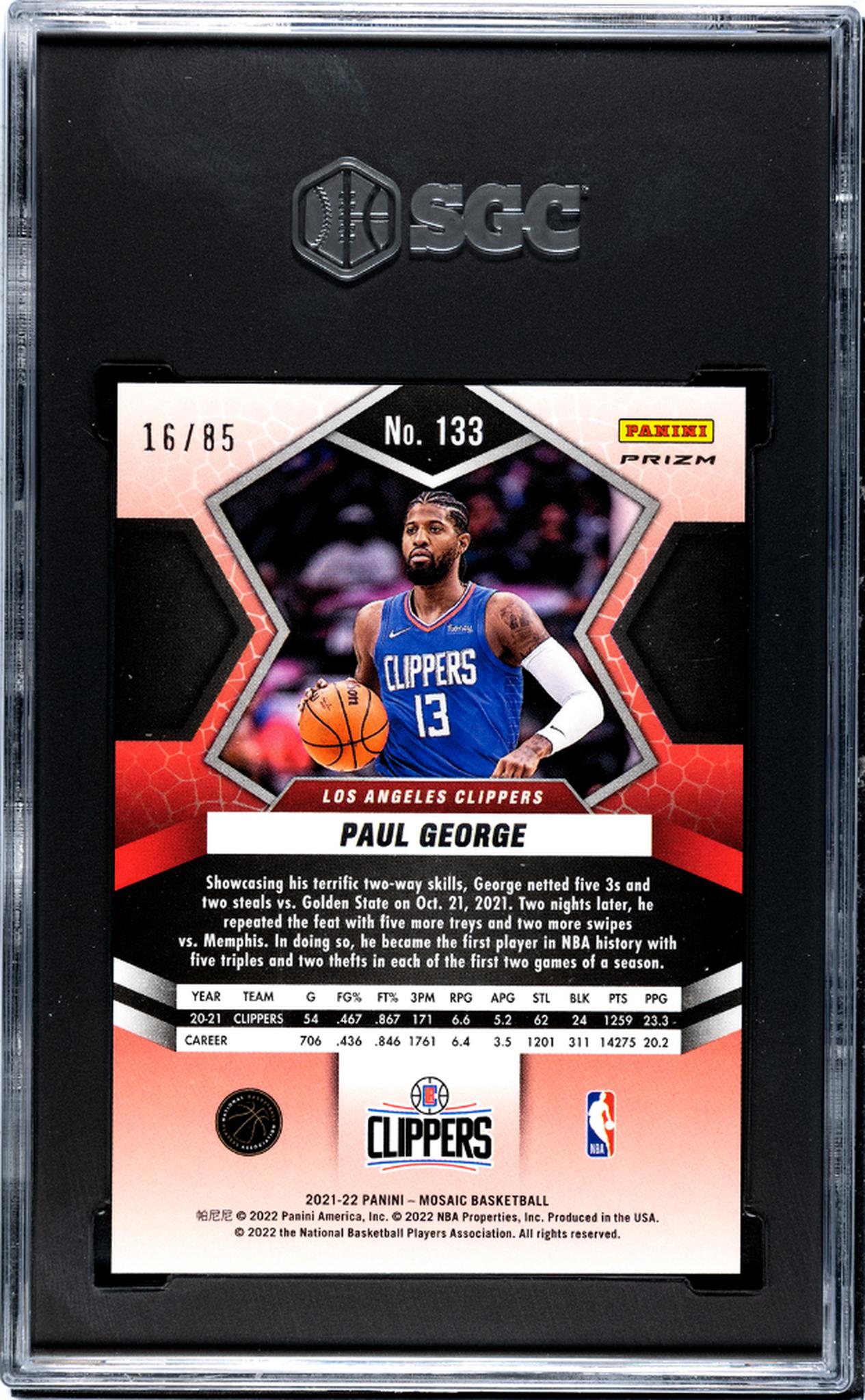 2021 Panini Mosaic #133 Paul George Blue Fast Break /85 SGC 9.5 Clippers