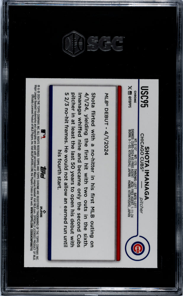 2024 Topps Chrome Update #USC95 Shota Imanaga Purple Ref. /250 SGC 10