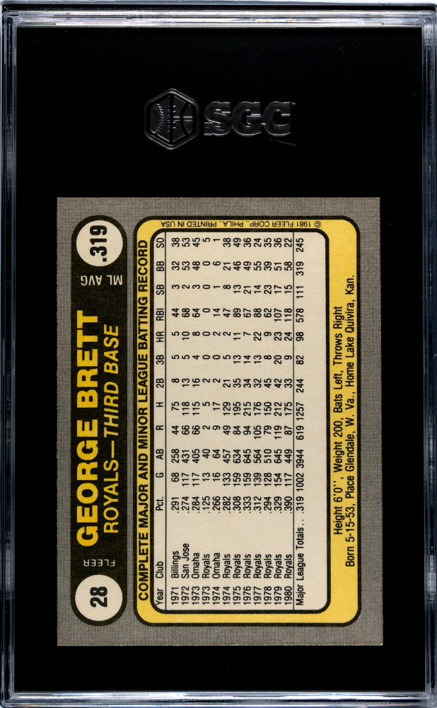 1981 Fleer #28 George Brett Portrait SGC 7