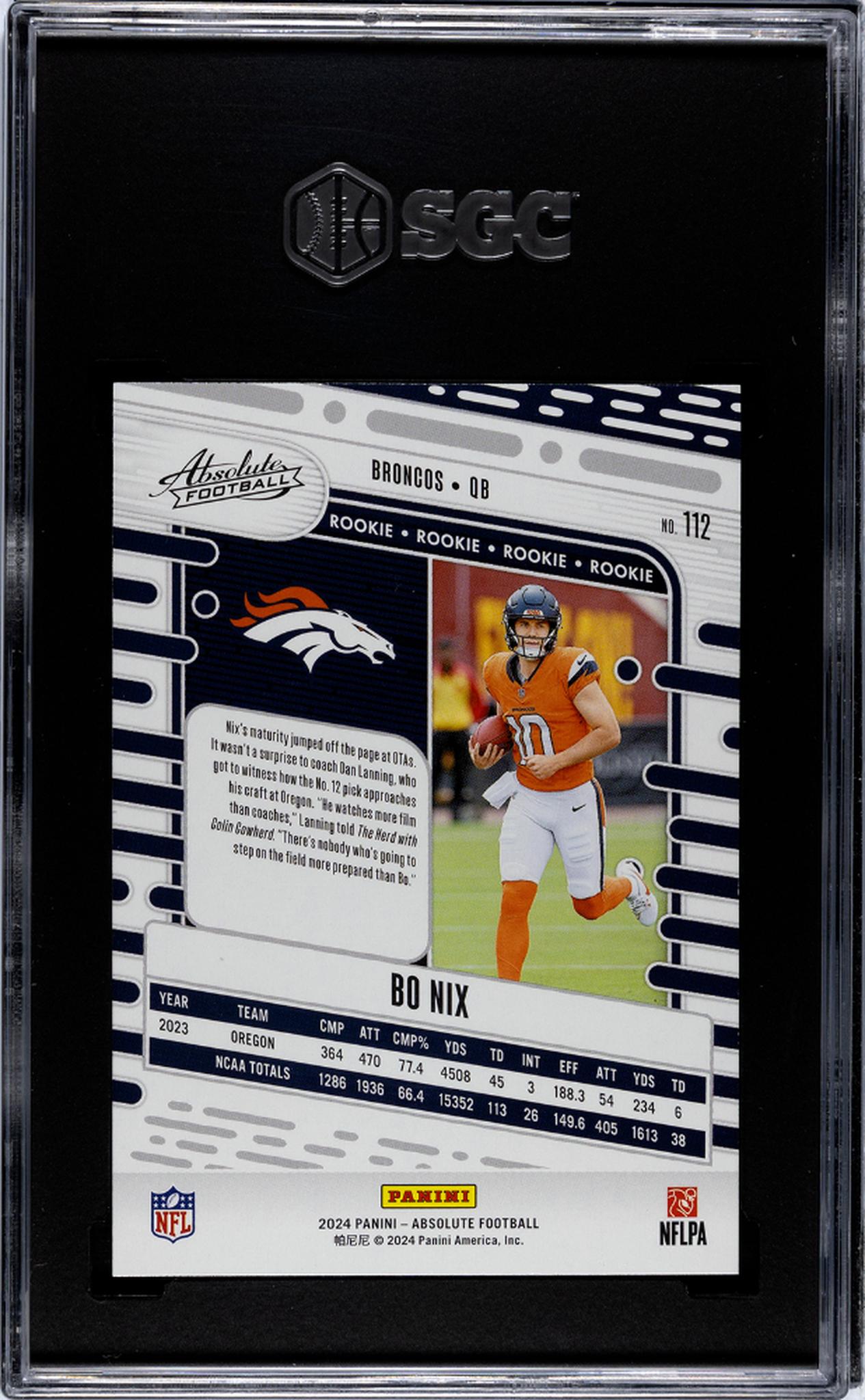 2024 Panini Absolute Bo Nix #112 RC SGC 10