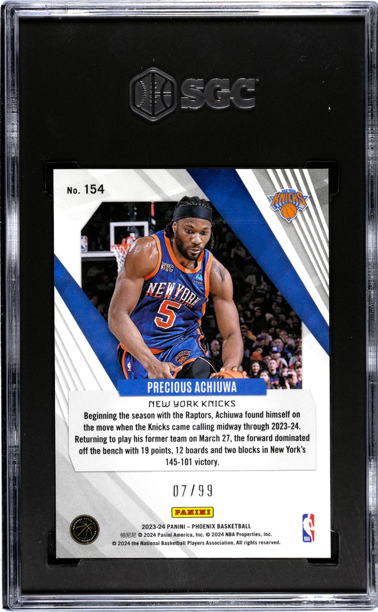 2023-24 Panini Phoenix #154 Precious Achiuwa Orange /99 SGC 9
