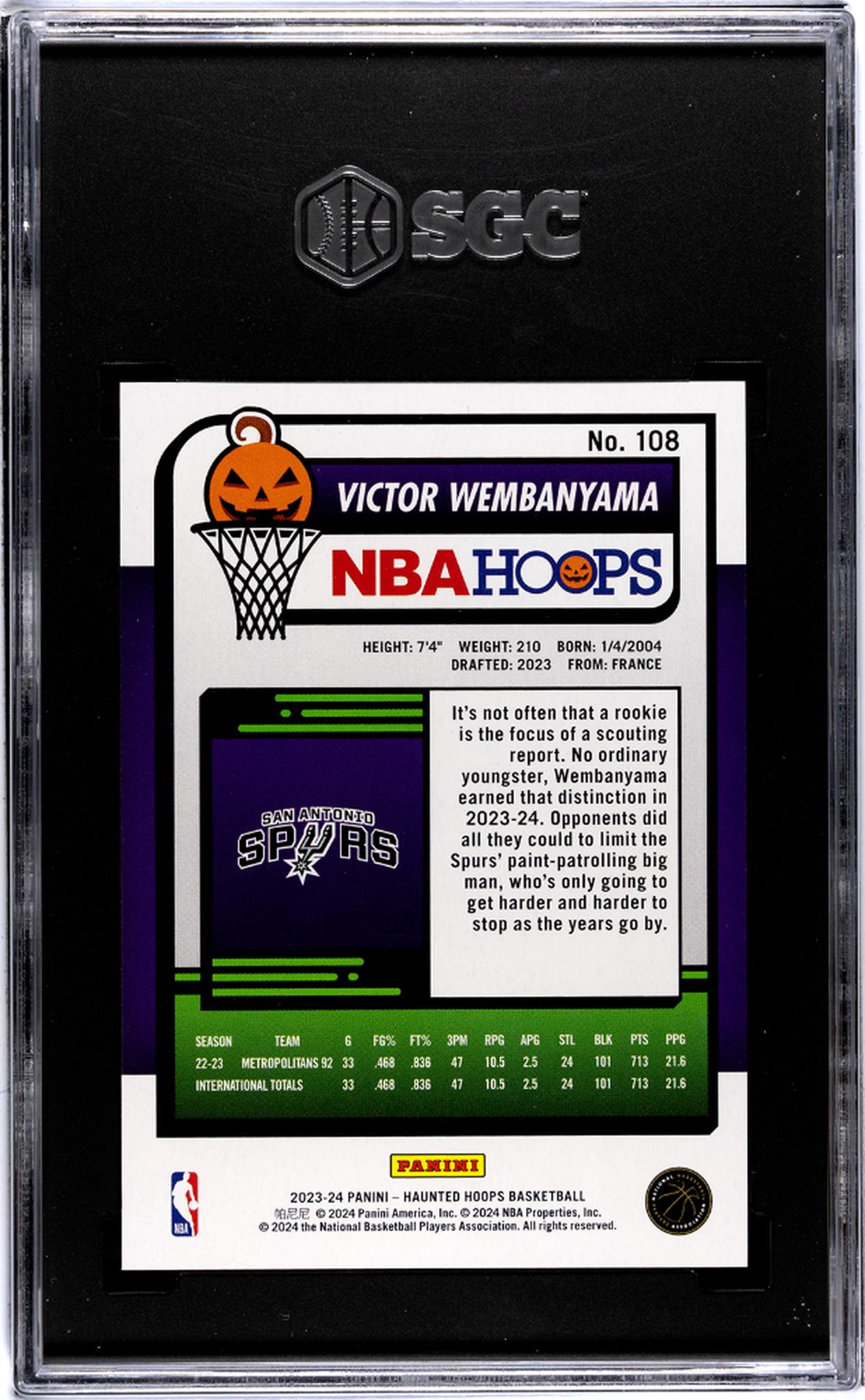 2023-24 Panini Haunted Hoops #108 Victor Wembanyama Orange SGC 9.5