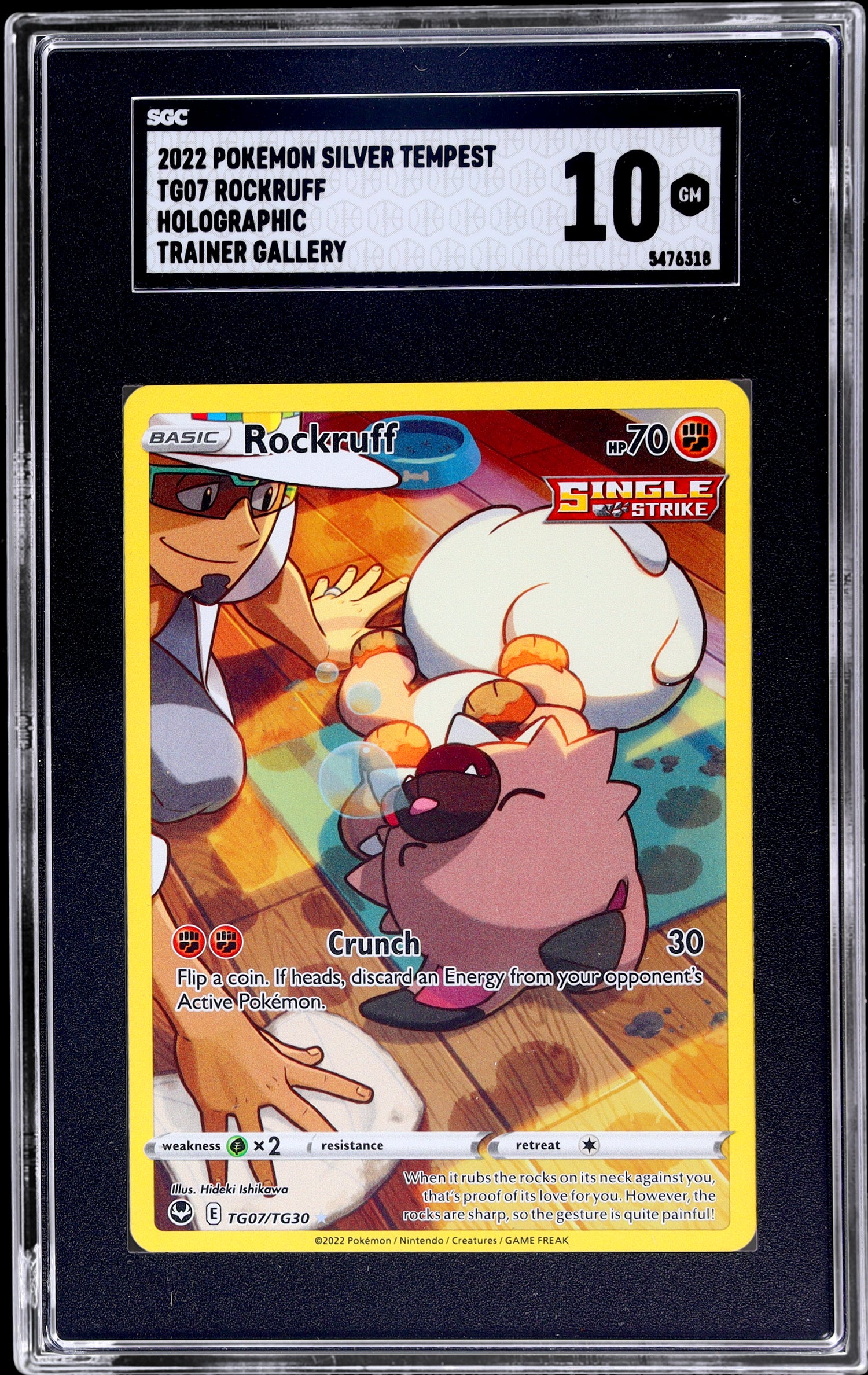 2022 Pokemon Silver Tempest #TG07 Rockruff Holographic Trainer Gallery SGC 10