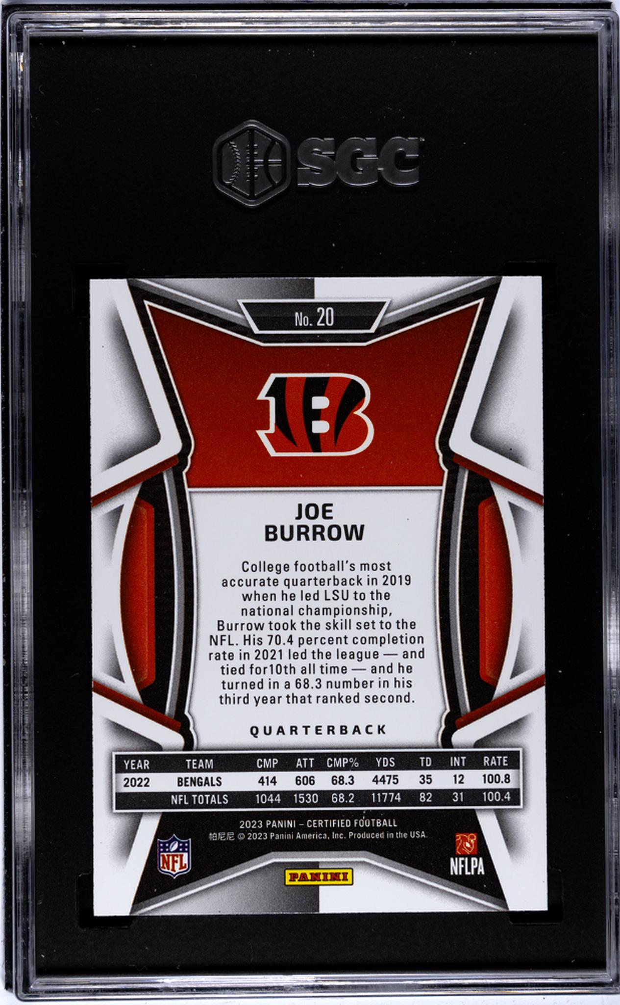 2023 Panini Certified Mirror Bronze Joe Burrow #20 /275 SGC 9.5