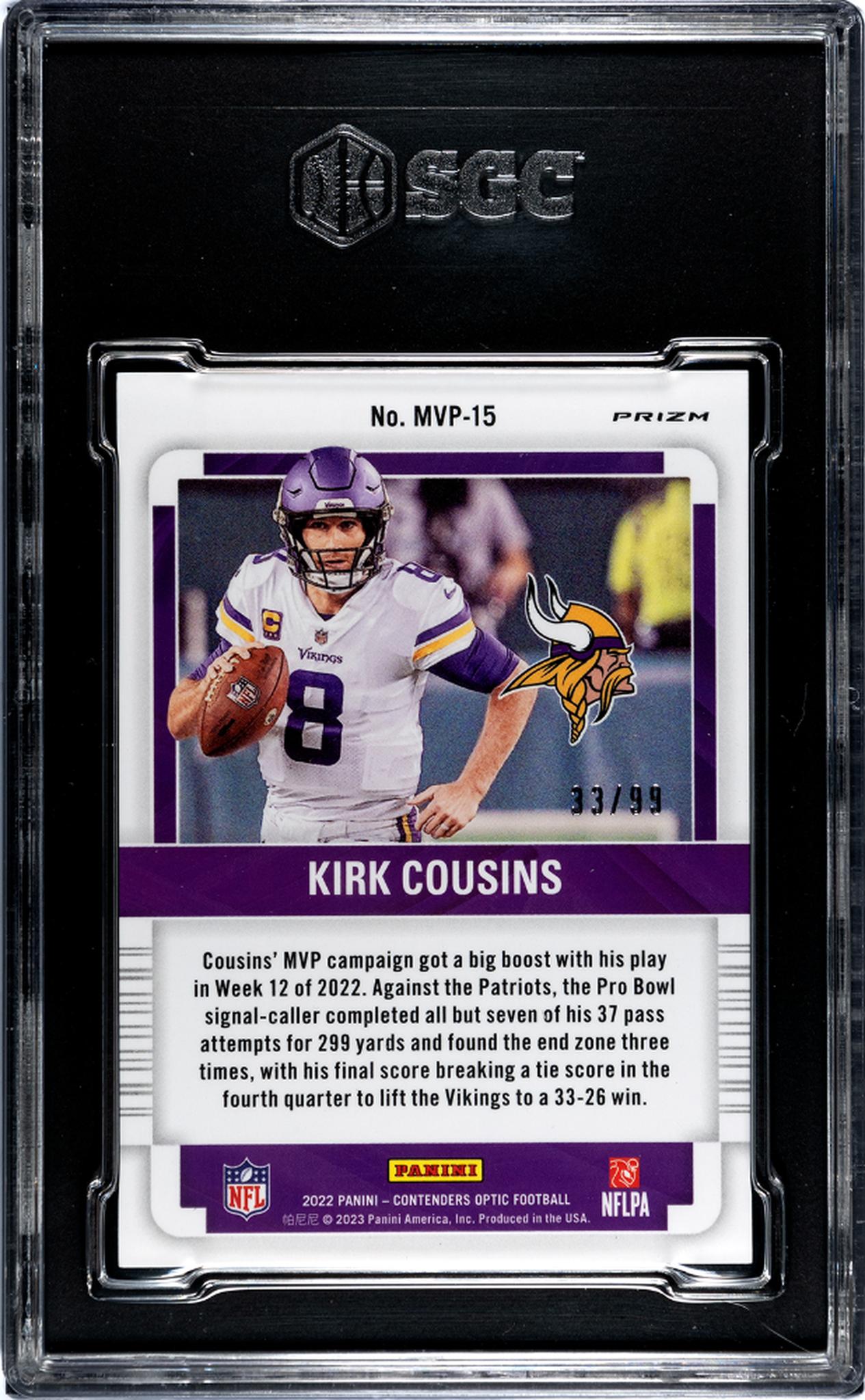 2022 Contenders Optic #MVP-15 Kirk Cousins MVP Contenders /99 SGC 9.5